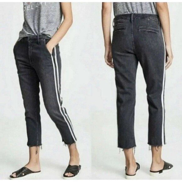 MOTHER The Shaker Prep Fray Cropped Denim Jeans in Dear Mr Black Racer Size 27 - Picture 3 of 12